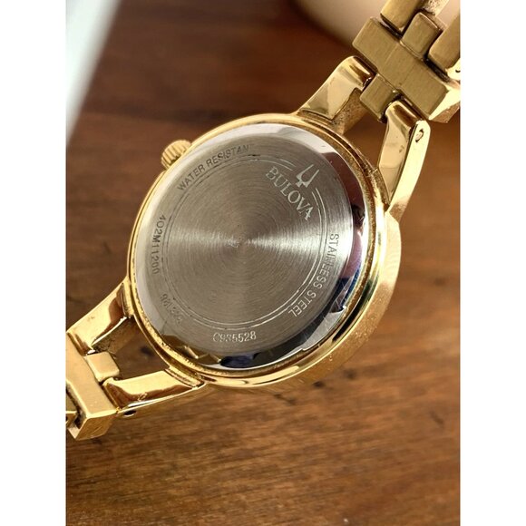 Bulova Women's Watch 98L325 Mother of Pearl Dial Gemmed Gold Steel 25mm - Picture 7 of 14